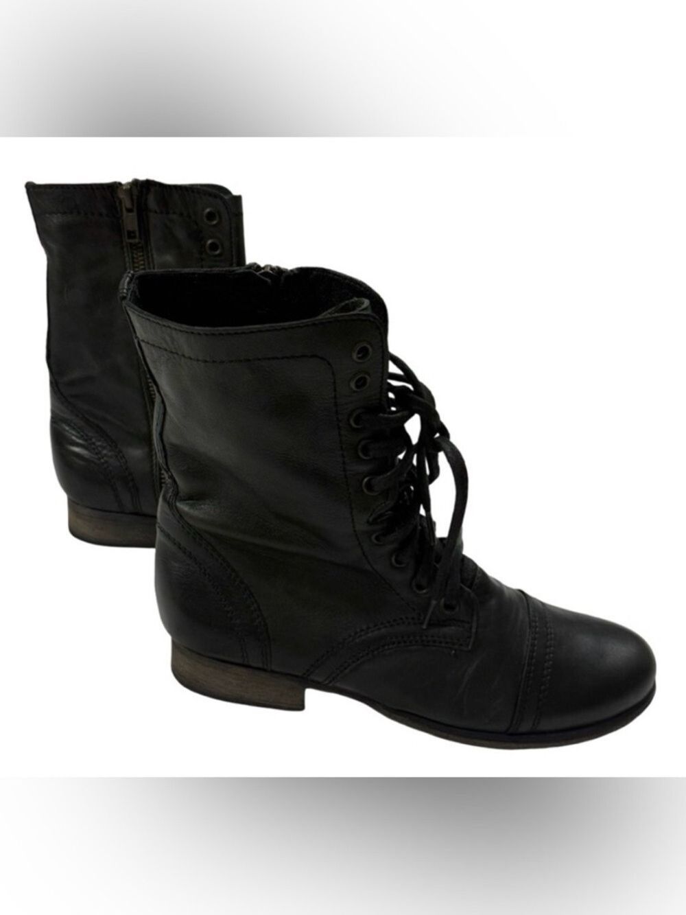 Steve Madden Troopa Black Leather Lace Up Combat Boots Womens Sz6.5 Metal Punk